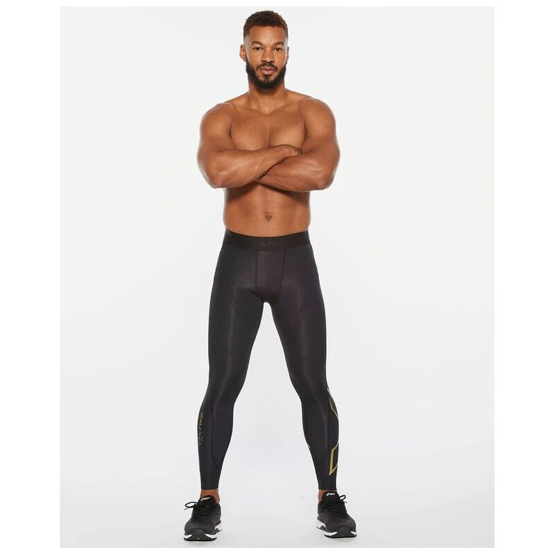 2XU Mens Force Compression Tights (Black/Gold) | Sportpursuit.com