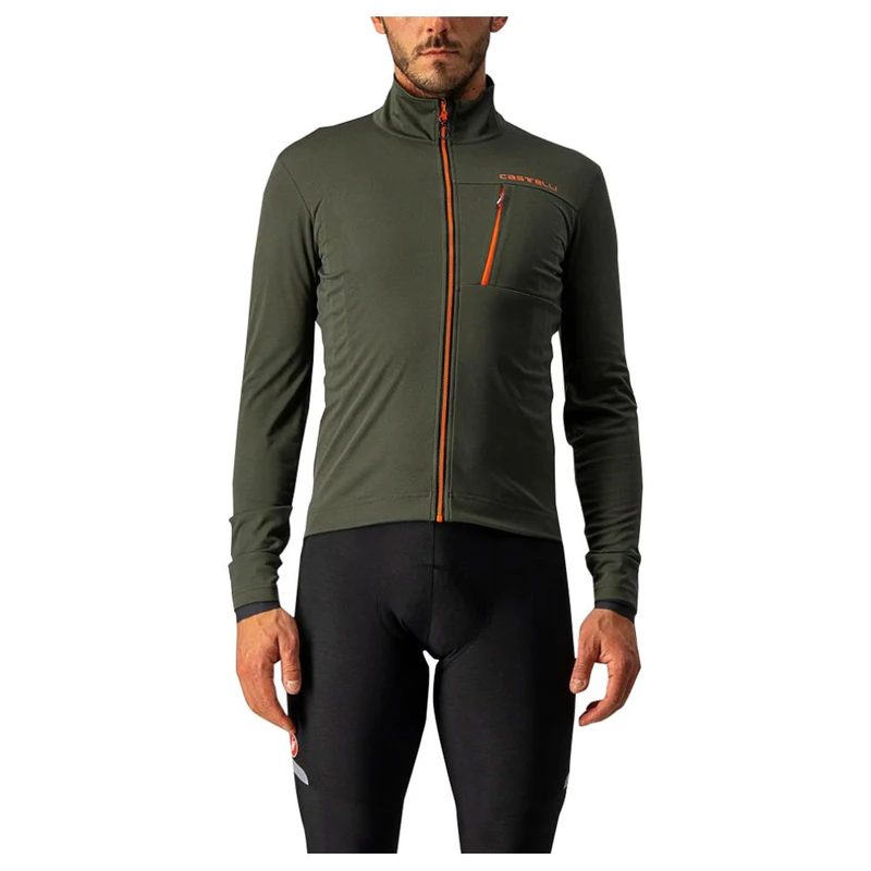 Castelli Mens Go Windproof Jacket (Military Green/Fiery Red) | Sportpu