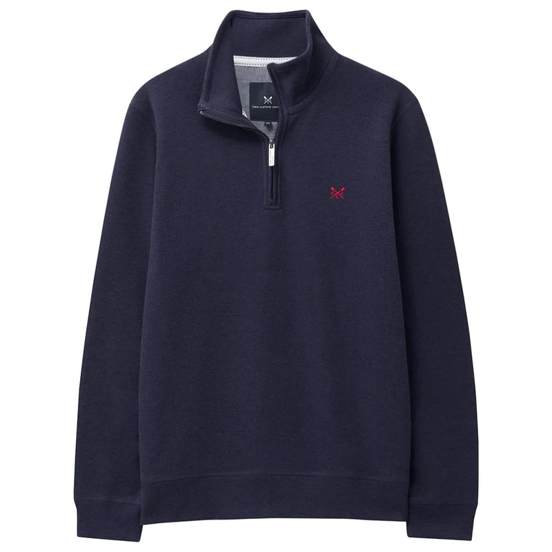 Crew Clothing Co Mens French Rib 1/3 Zip Pullover (Med Blue Marl) | Sp
