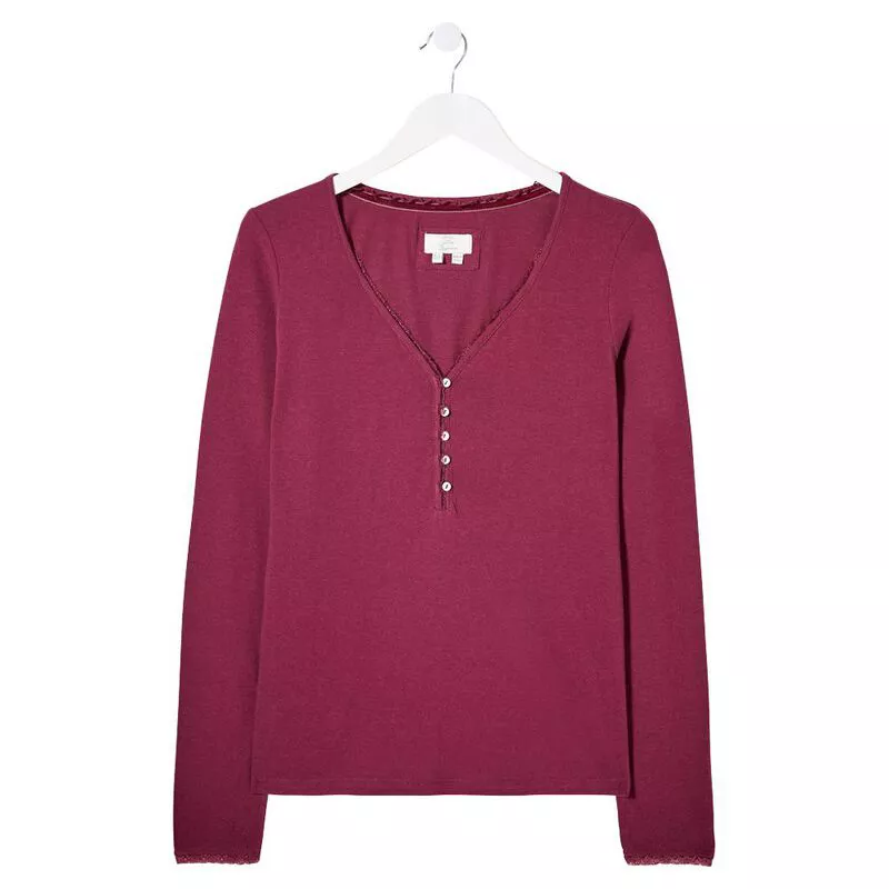 Fat Face Womens Lily Lace Henley Top (Raspberry) | Sportpursuit.com