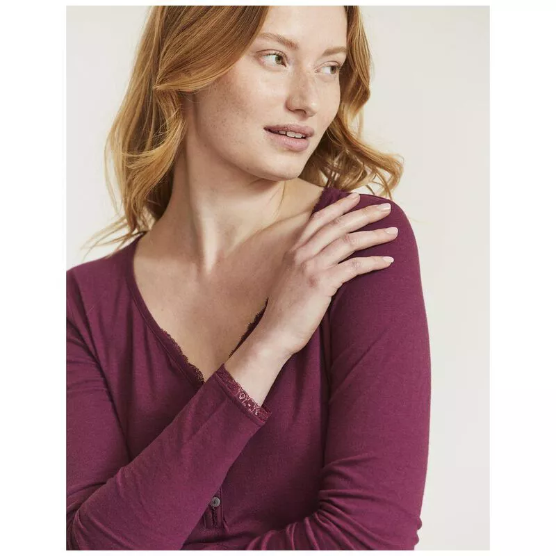 Fat Face Womens Lily Lace Henley Top (Raspberry) | Sportpursuit.com
