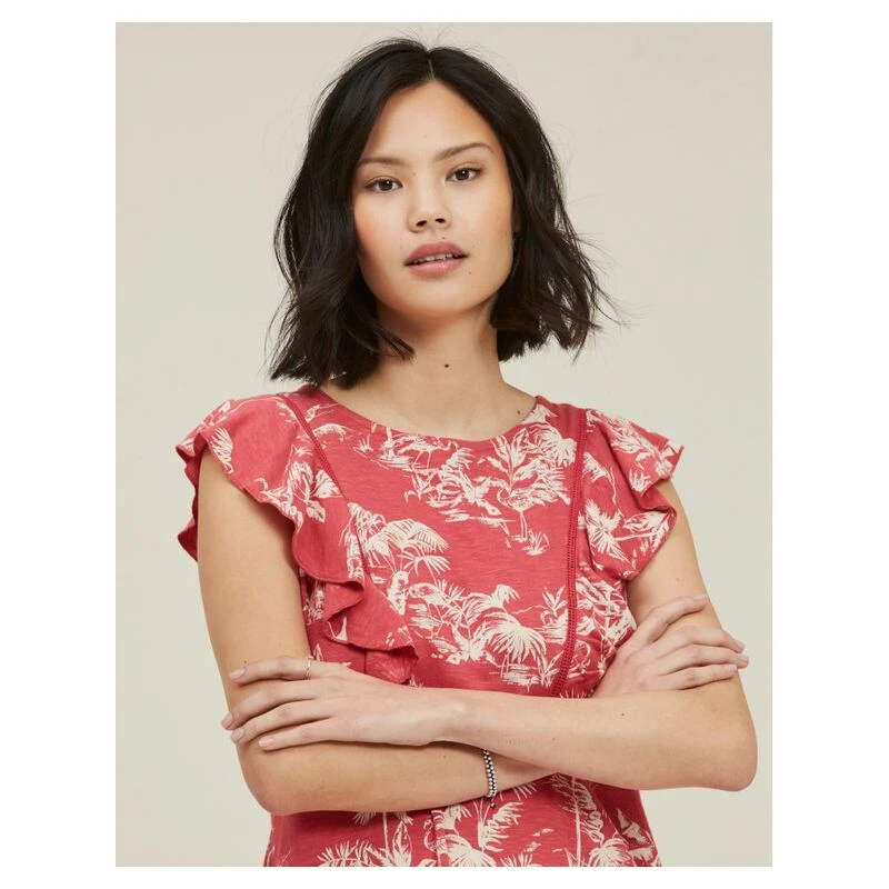 open lace back dress Fat Face burnt orange print dress  The Frockery