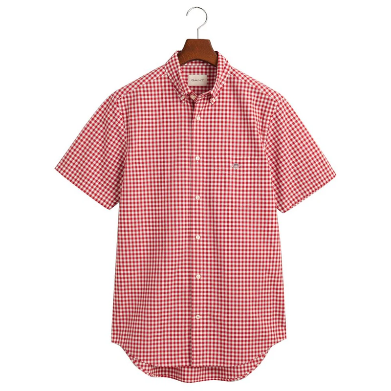 Gant Mens Regular Poplin Gingham Shirt (Ruby Red) | Sportpursuit.com