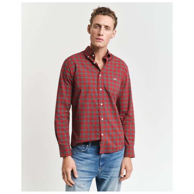 Gant Mens Regular Classic Poplin Tartan Shirt (Ruby Red) | Sportpursui
