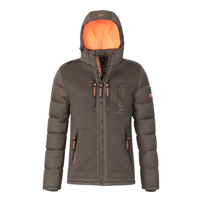 Geographical Norway Beachwood Men Winterjas met capuchon voor heren, parka, warme donsjacks, gewatteerde jas, warme voering, donkergrijs, 5XL