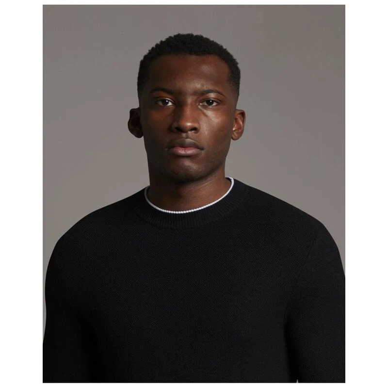 Lyle & Scott Mens Texture Knit Crew Neck Pullover (Jet Black) | Sportp