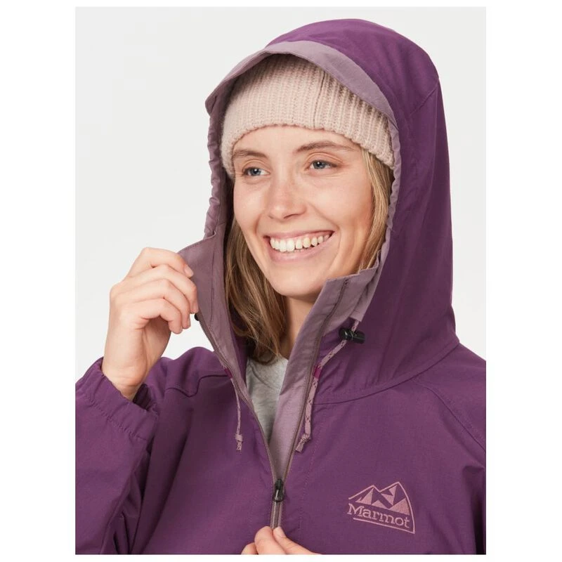 Marmot フード付きスキーウエア 紫と白の山柄 Marmot Womens 96 Active Anorak Jacket (Purple Fig) | Sportpursuit.com