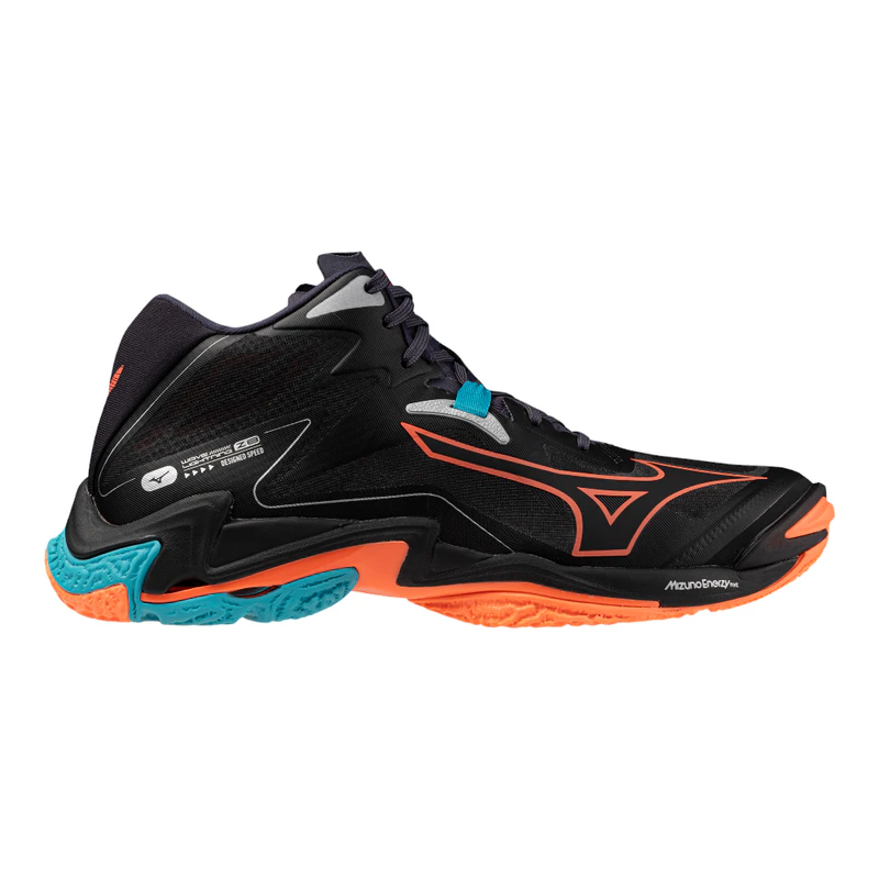 Mizuno Wave Lightning Z8 Mid Footwear (Black/Neon Flame/Peacock Blue)