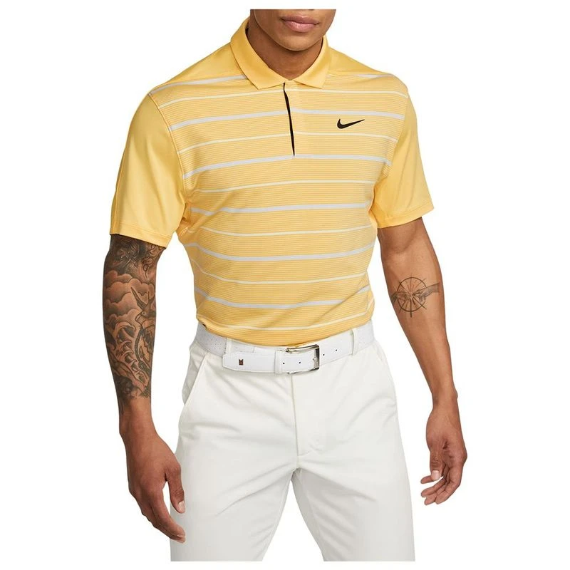 Nike Mens Dri-FIT Tiger Woods Polo (Topaz Gold/Oxygen Purple/Black) |