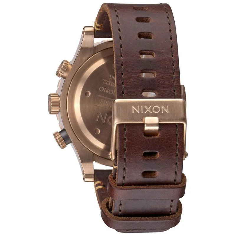 Nixon Mens 48-20 Chrono Leather Watch (Rose Gold/Gunmetal/Brown) | Spo