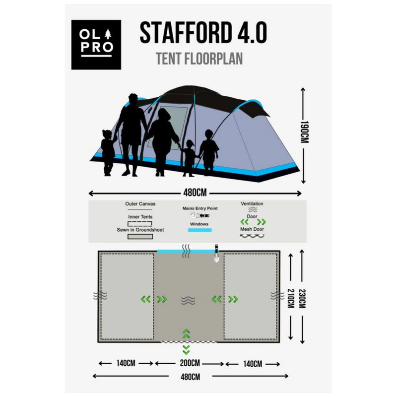 Olpro Stafford 4 Tent (Grey/Blue) | Sportpursuit.com
