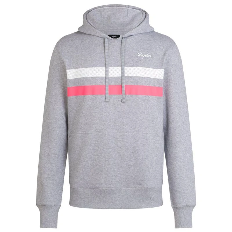 Rapha Mens Brevet Hoodie (Grey Marl/White/High-Vis Pink) | Sportpursui