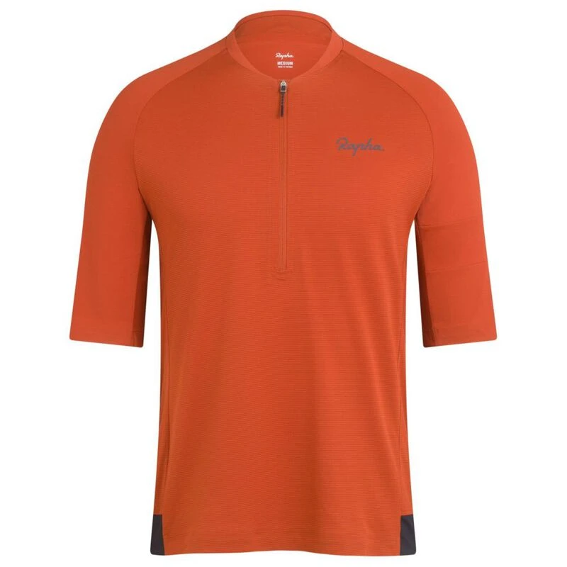 Rapha Mens Explore Zip Neck Technical T-Shirt (Brick/Dark Grey) | Spor