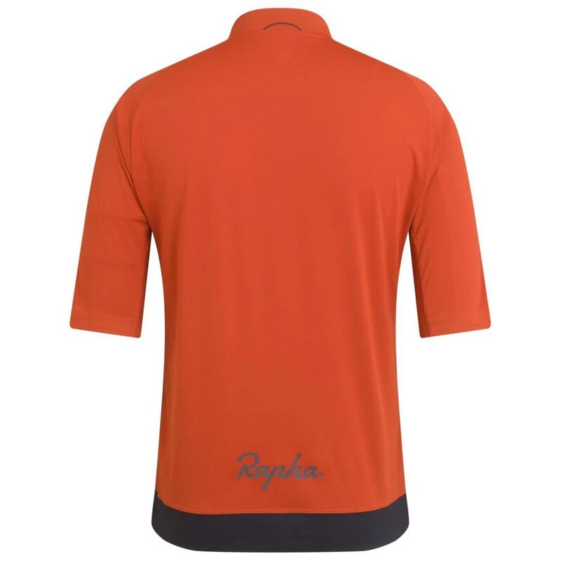Rapha Mens Explore Zip Neck Technical T-Shirt (Brick/Dark Grey) | Spor