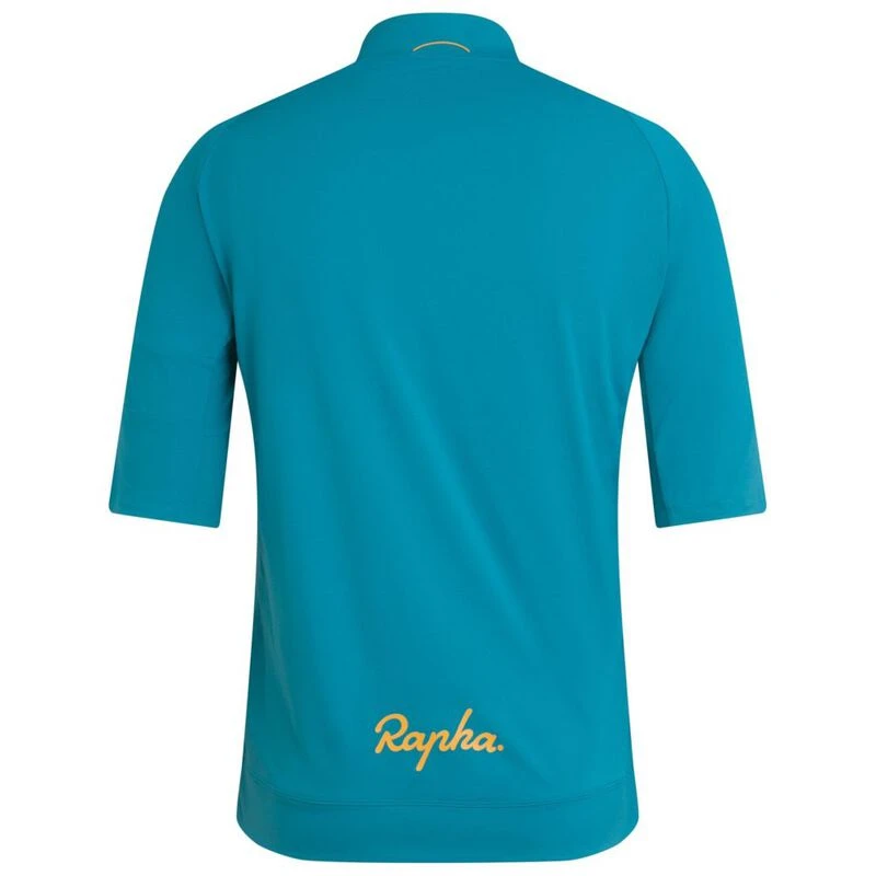 Rapha Mens Explore Zip Neck Technical T-Shirt (Teal/Dark Yellow) | Spo