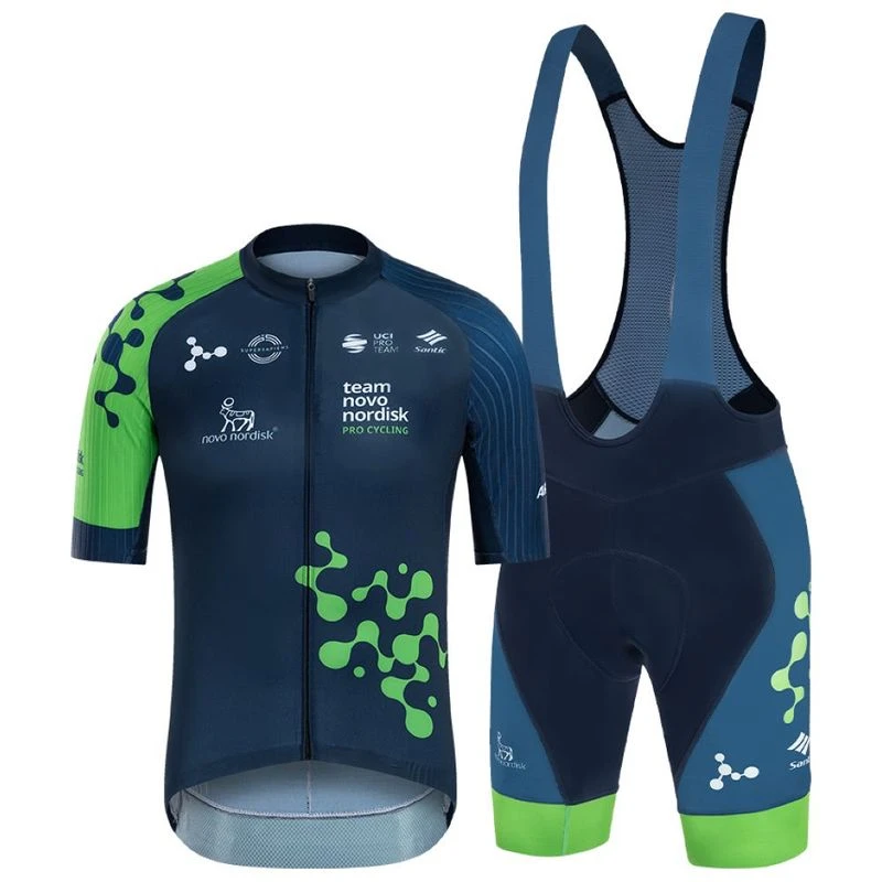 Santic Team Novo Nordisk サイクルジャージ Santic Mens 2024 Novo Nordisk Pro Cycling Team Clothing Set (Blue/Gree