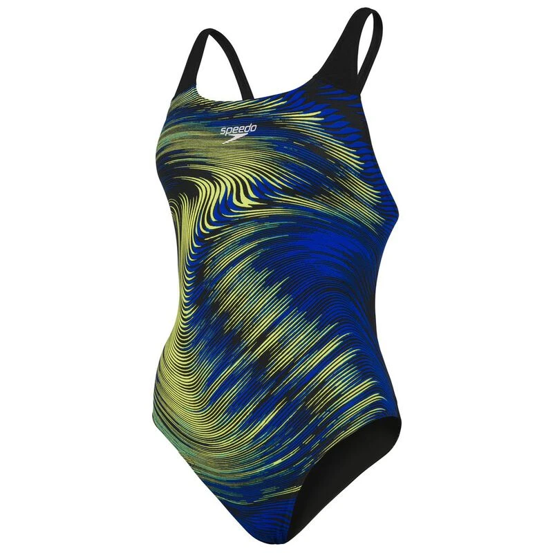 Speedo Powerback Speedo Womens Placement Powerback Swimsuit (Black/Blue) | Sportpursuit