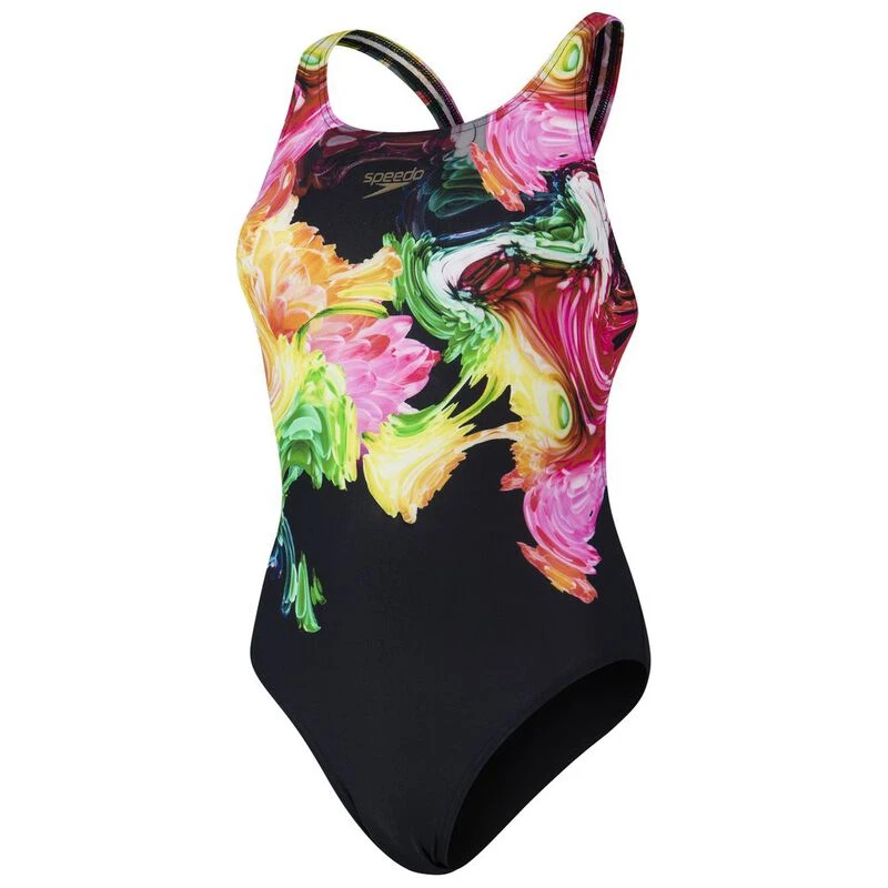 Speedo Powerback Speedo Womens Placement Digital Powerback Swimsuit (Black/Orange) | Sp