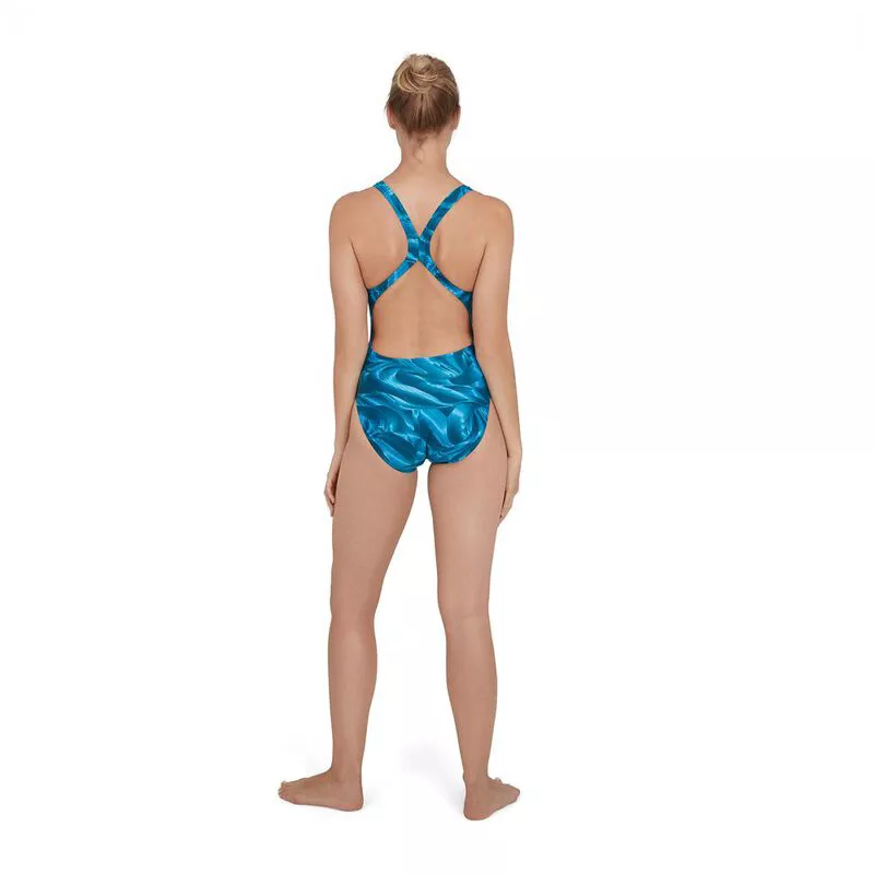 Speedo Powerback Speedo Womens Allover Powerback Swimsuit (Blue) | Sportpursuit.com