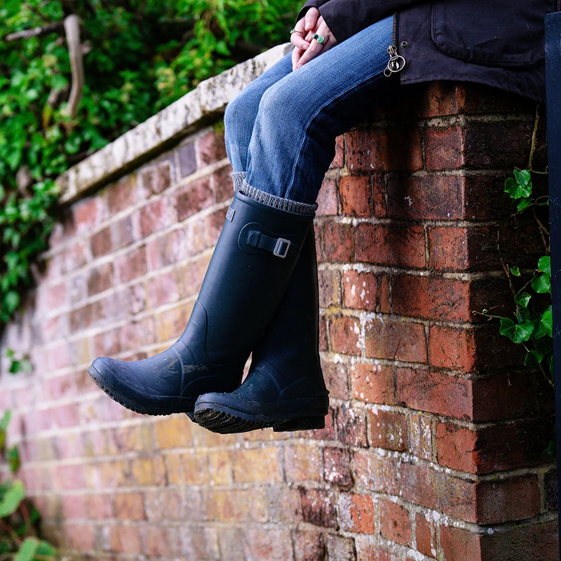 NEOKER Bottes De Pluie Femme Caoutchouc Bottines Wellington - Bottes Jardin Imperméables Noir Bleu, Pointures 36-42