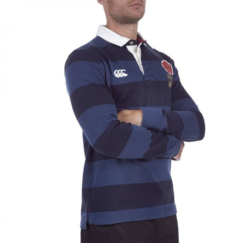 Canterbury Mens England Wide Stripe Long Sleeve Rugby Shirt (Deep Sea
