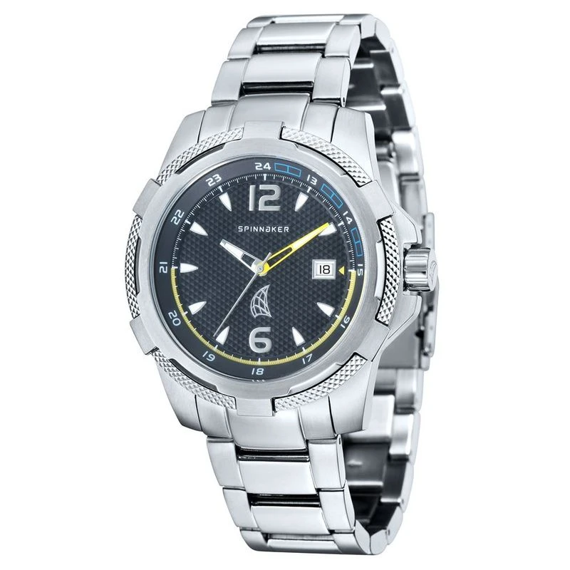 Watch Rope Strap Spinnaker Mens Rope Watch (Black/Silver Dial - Stainless Steel Strap)