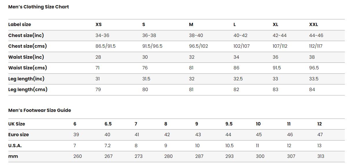 Ellesse Size Guide