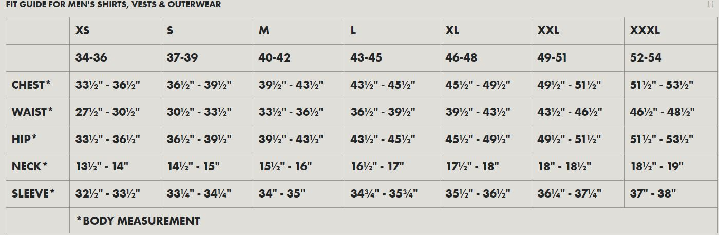 Filson Size Guide
