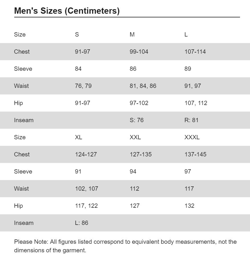 Mountain Hardwear Size Guide