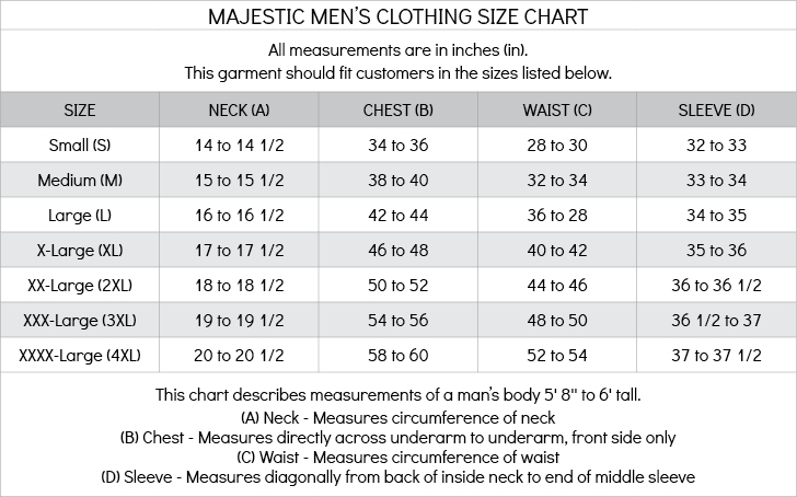Majestic Athletic Size Guide